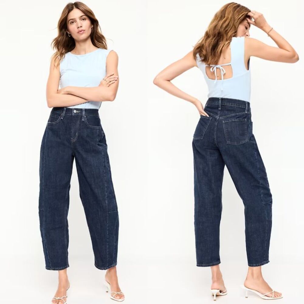 Old Navy High Rise Barrel Leg Jeans Womens Size 6 Evie Dark Wash Ankle Crop NEW